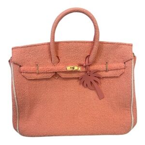 Luxury peach and white terry cloth tote bag either gold hardware